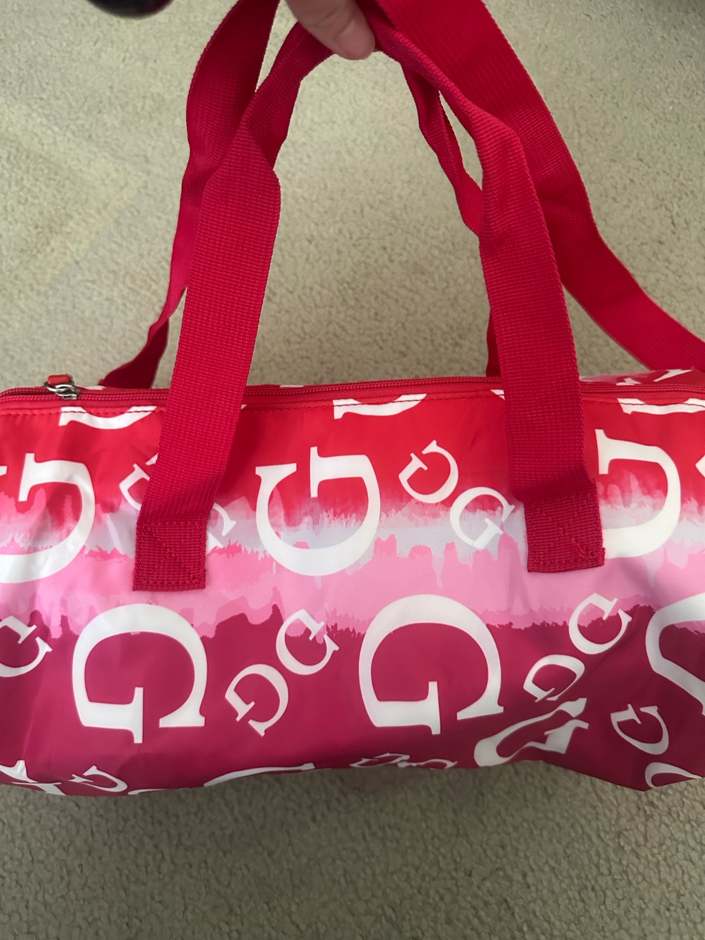 Guess Pink Patterned Women's Duffel Bag with White Logo Print